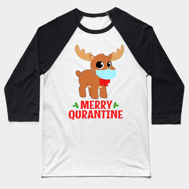 Merry Quarantine Christmas 2020 Deer Mask Baseball T-Shirt by JohnnyxPrint